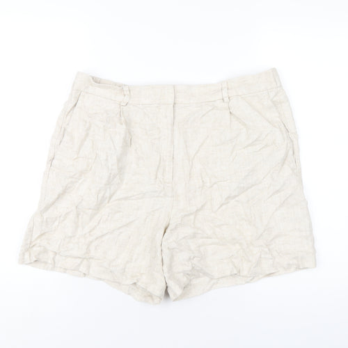 Marks and Spencer Womens Beige Linen Basic Shorts Size 16 L4 in Regular Zip