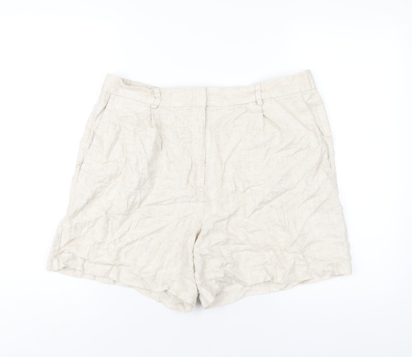 Marks and Spencer Womens Beige Linen Basic Shorts Size 16 L4 in Regular Zip