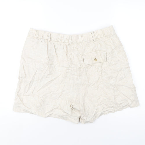 Marks and Spencer Womens Beige Linen Basic Shorts Size 16 L4 in Regular Zip