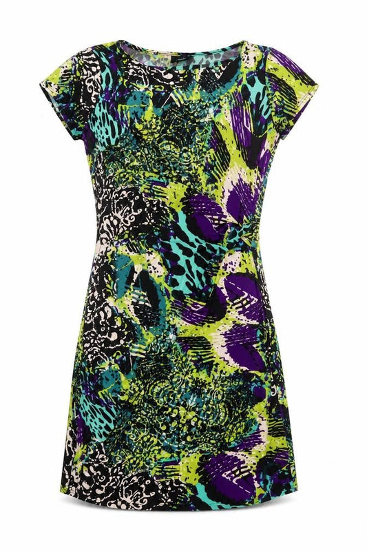 Front view of Wallis women’s multicoloured geometric polyester a-line, size UK 12, round neck pullover