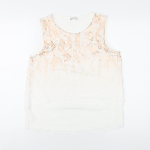 Zara Womens White Geometric Polyester Basic Tank Size M Round Neck