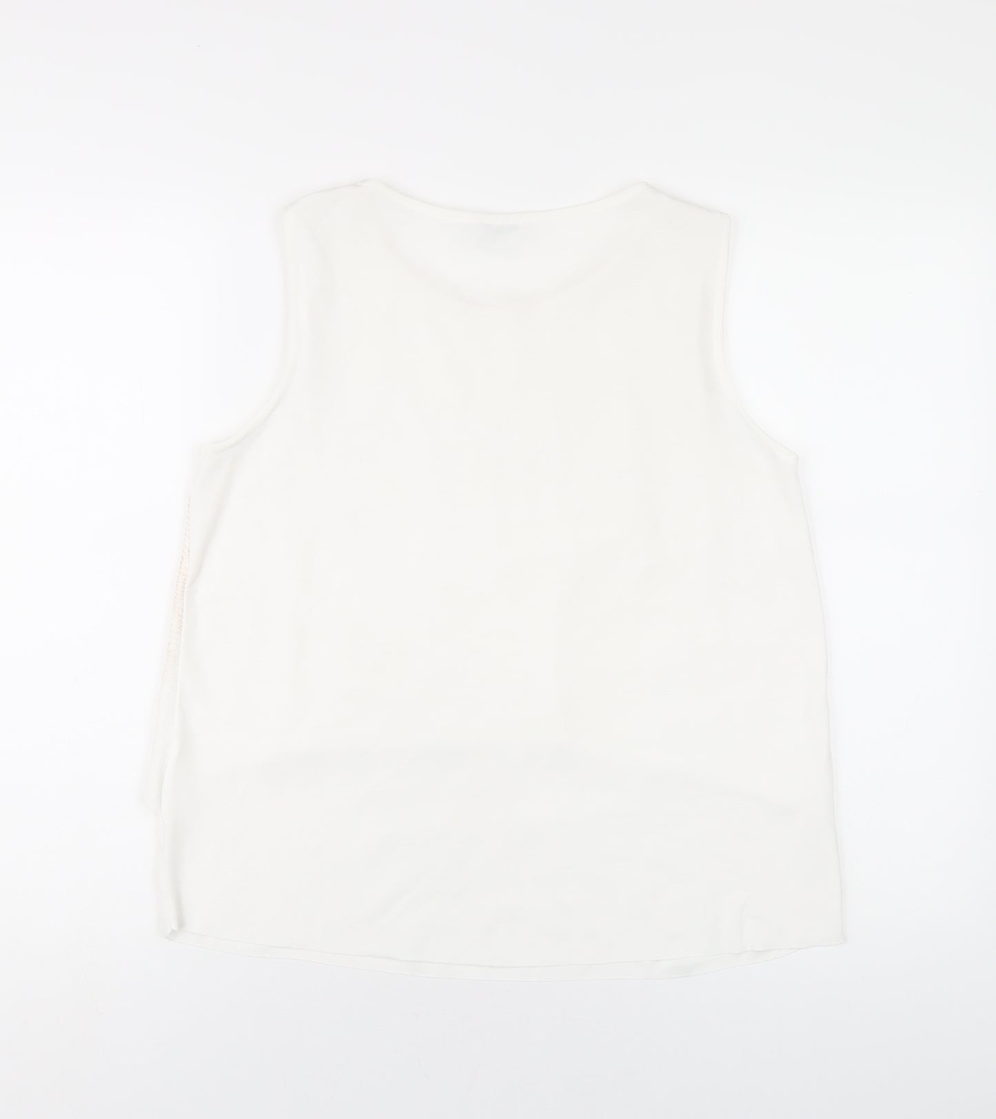 Zara Womens White Geometric Polyester Basic Tank Size M Round Neck