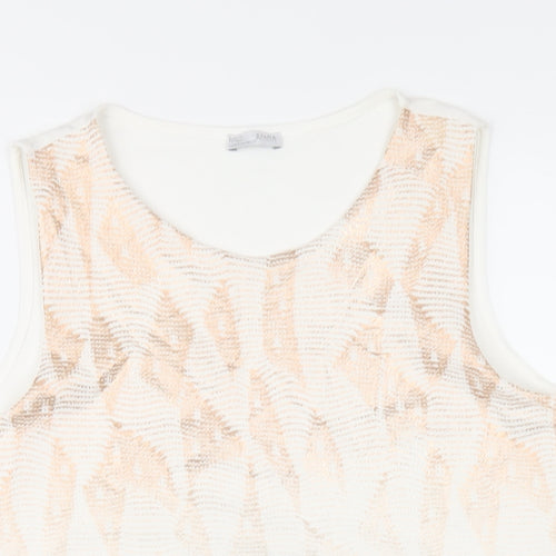 Zara Womens White Geometric Polyester Basic Tank Size M Round Neck
