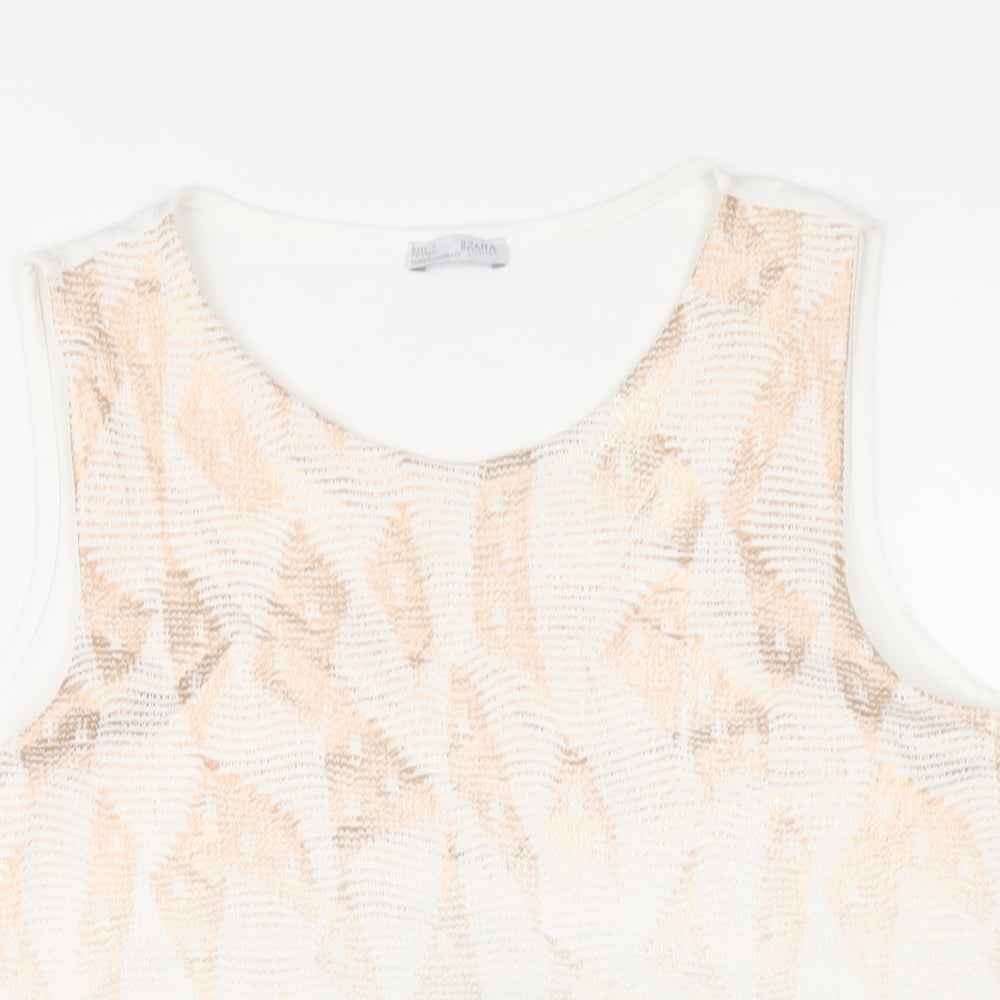 Zara Womens White Geometric Polyester Basic Tank Size M Round Neck