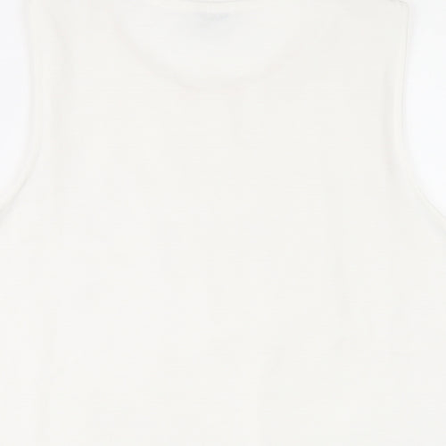 Zara Womens White Geometric Polyester Basic Tank Size M Round Neck