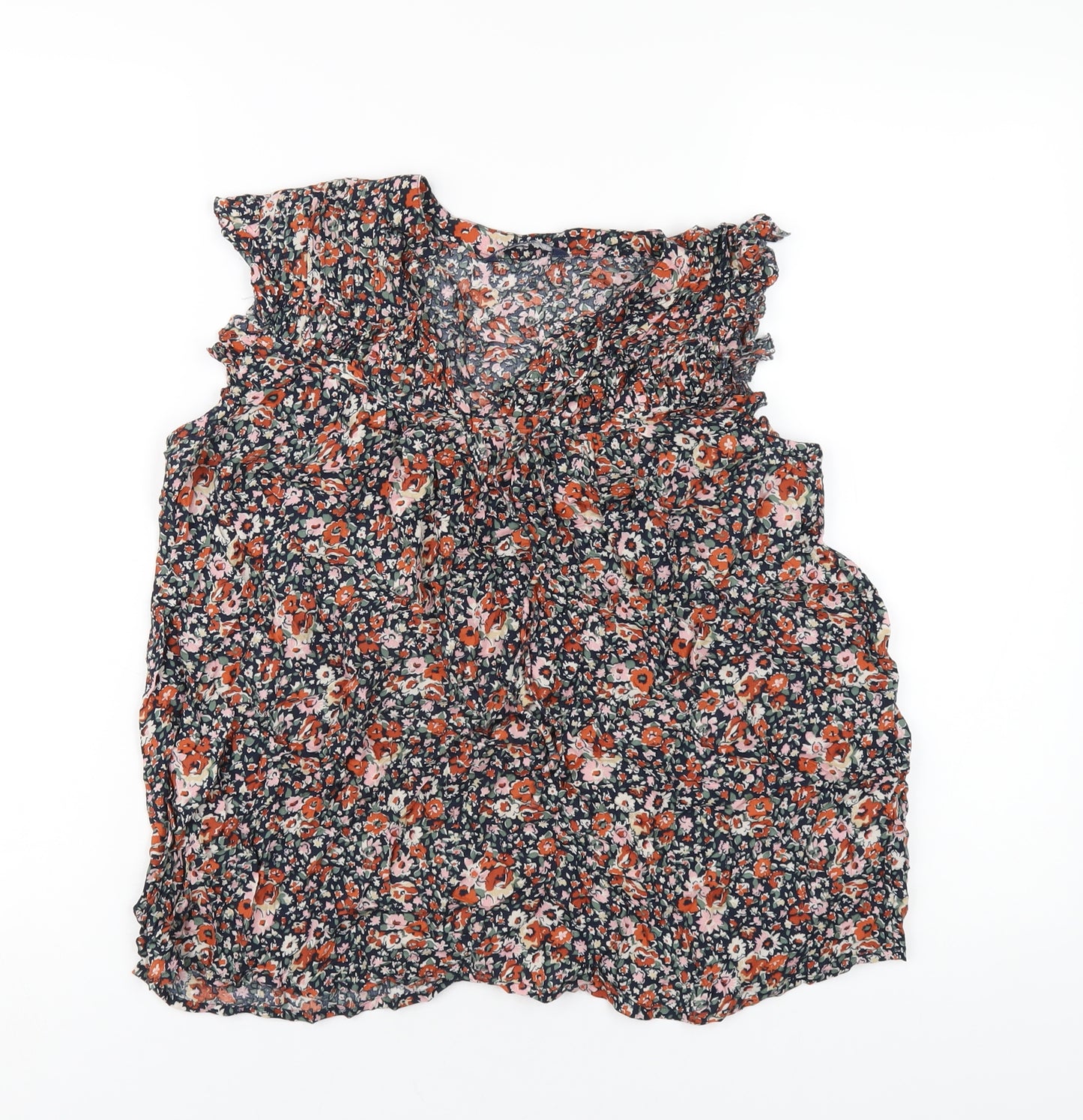 NEXT Womens Multicoloured Floral Modal Basic T-Shirt Size 10 V-Neck