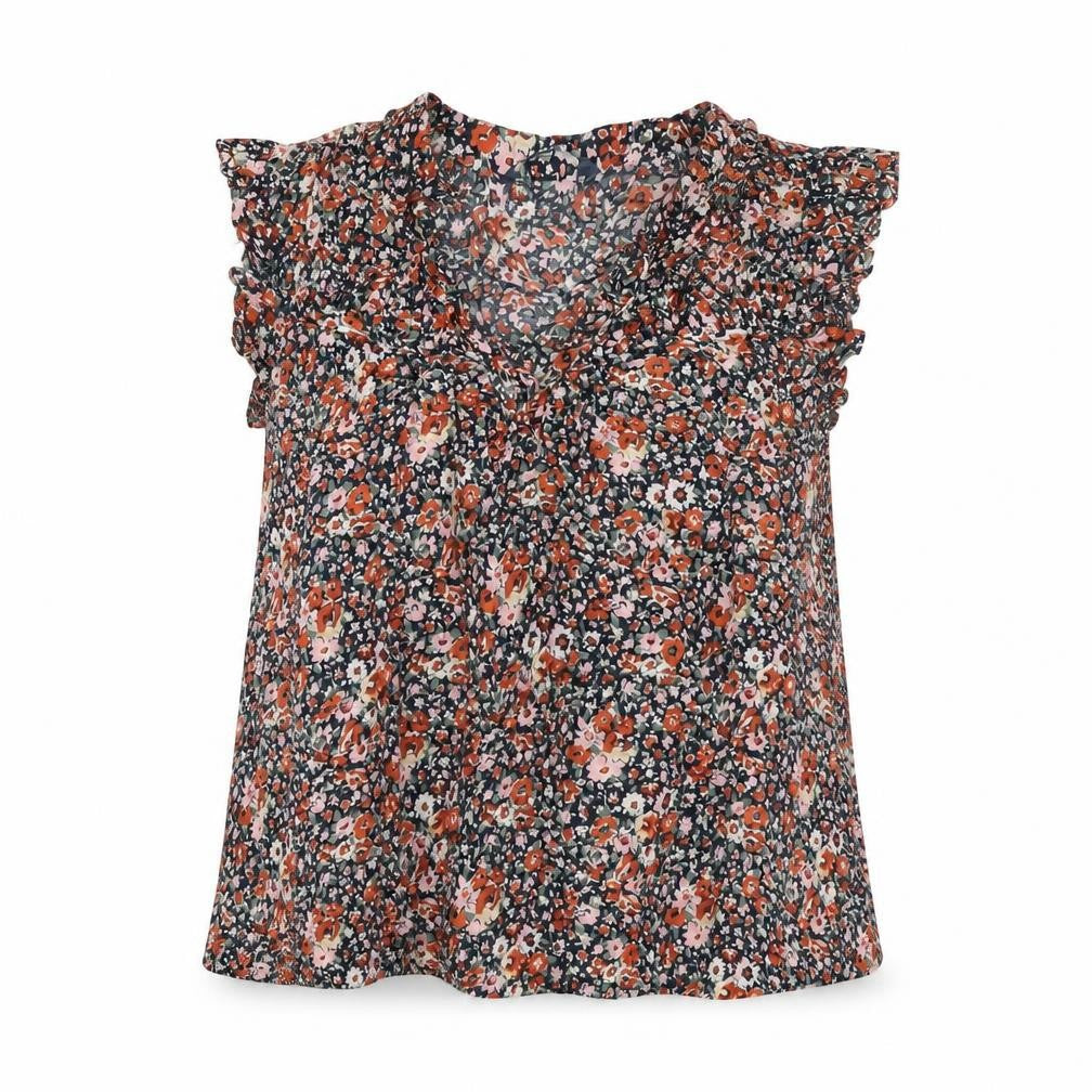 Front view of Next women’s multicoloured floral modal basic t-shirt, size UK 10, v-neck