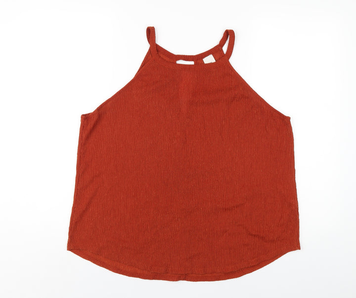 River Island Womens Orange Polyester Basic T-Shirt Size 10 Round Neck