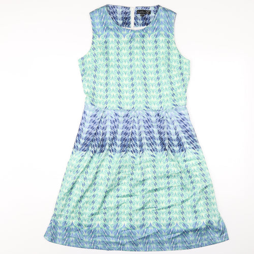 Smashed Lemon Womens Multicoloured Geometric Polyester A-Line Size 12 Off the Shoulder Zip
