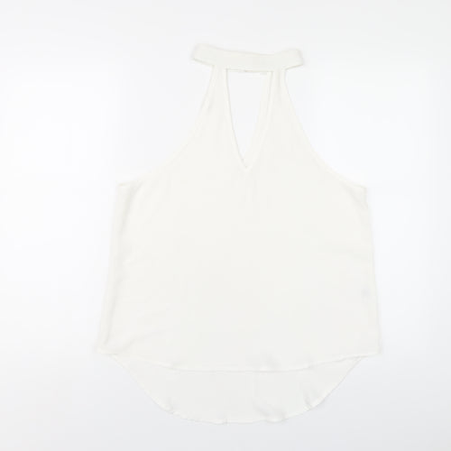 Love & Other Things Womens White Polyester Basic T-Shirt Size M Round Neck