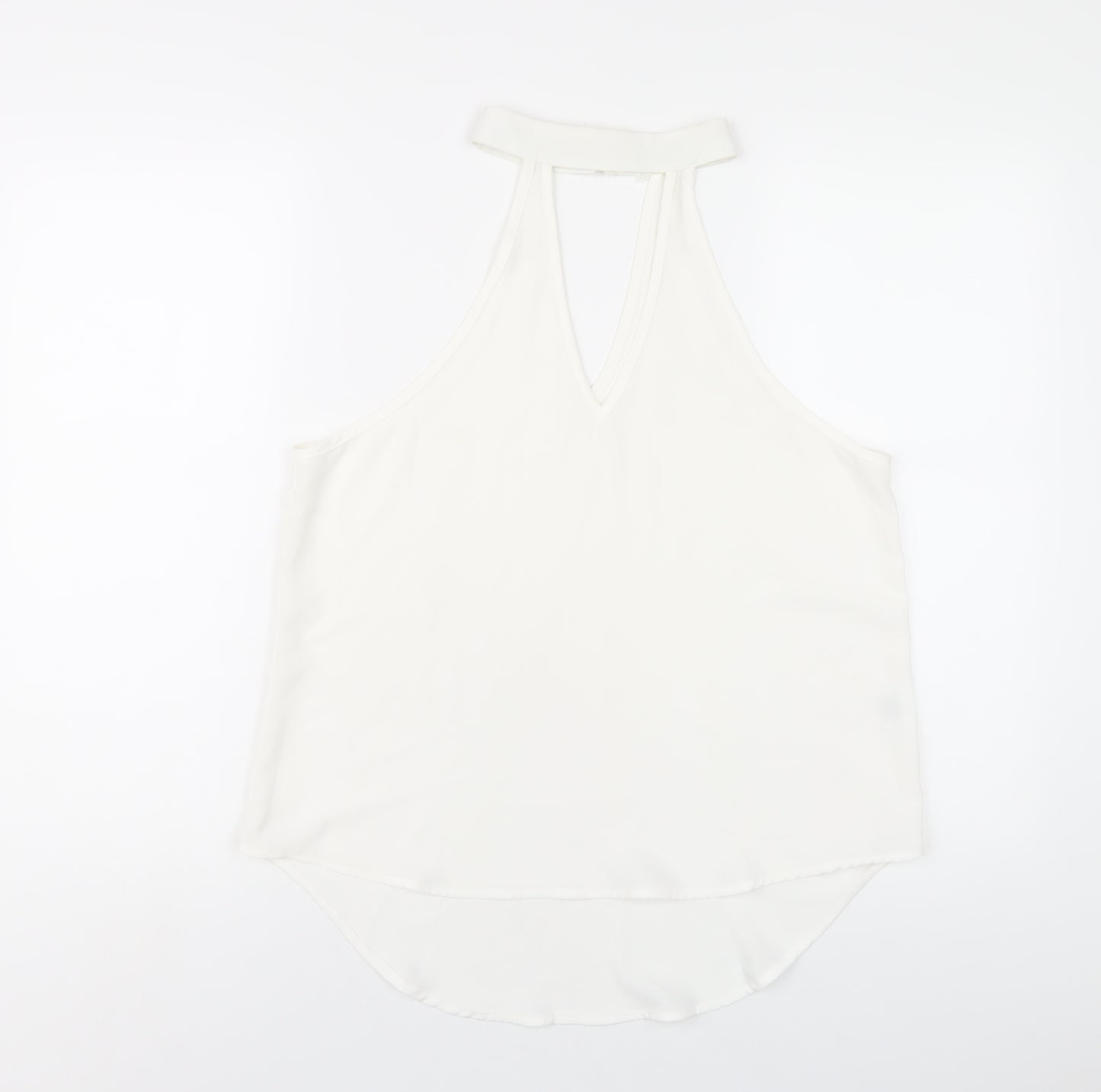 Love & Other Things Womens White Polyester Basic T-Shirt Size M Round Neck