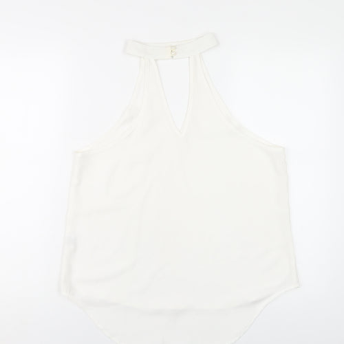 Love & Other Things Womens White Polyester Basic T-Shirt Size M Round Neck