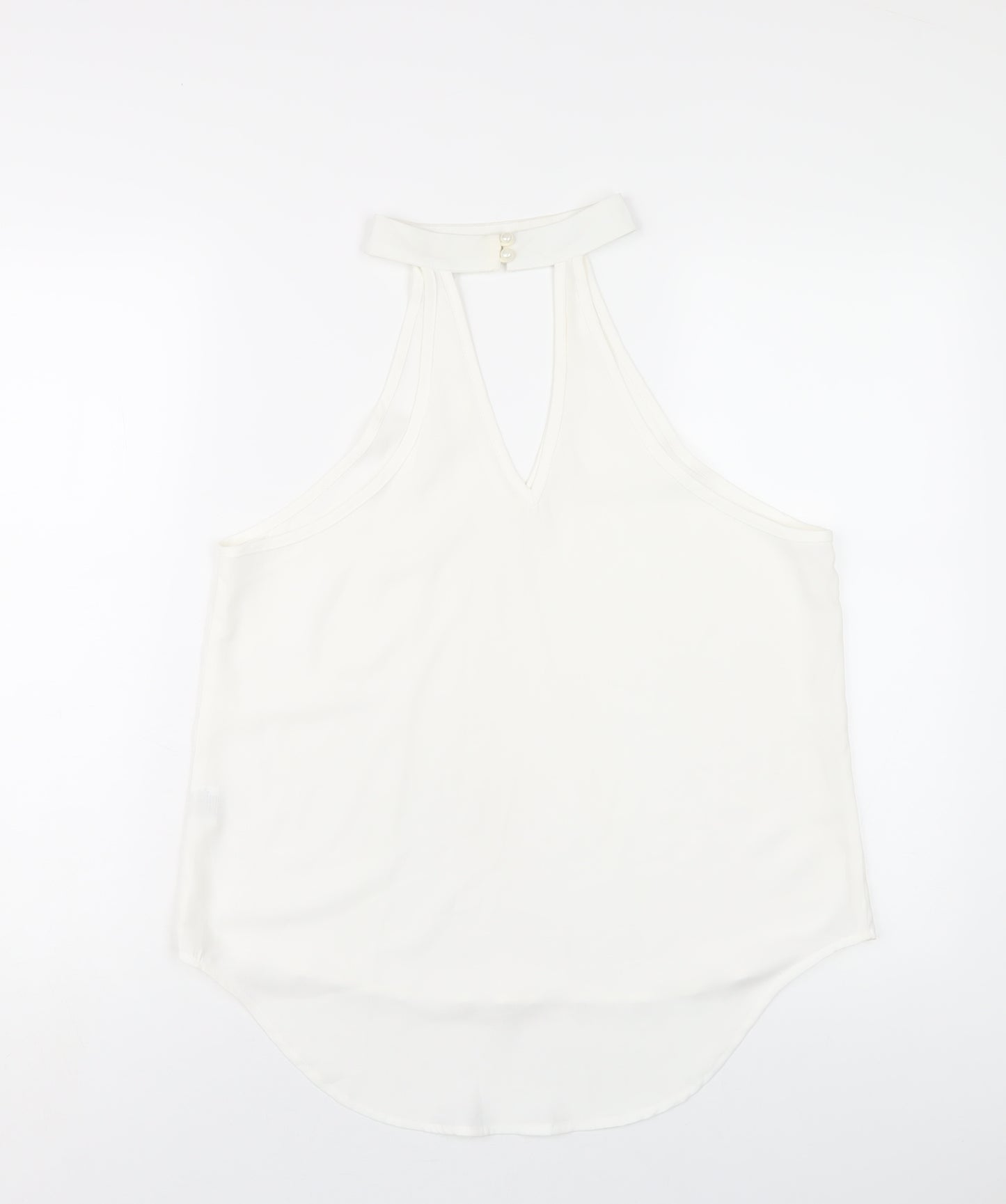 Love & Other Things Womens White Polyester Basic T-Shirt Size M Round Neck
