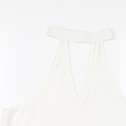 Love & Other Things Womens White Polyester Basic T-Shirt Size M Round Neck