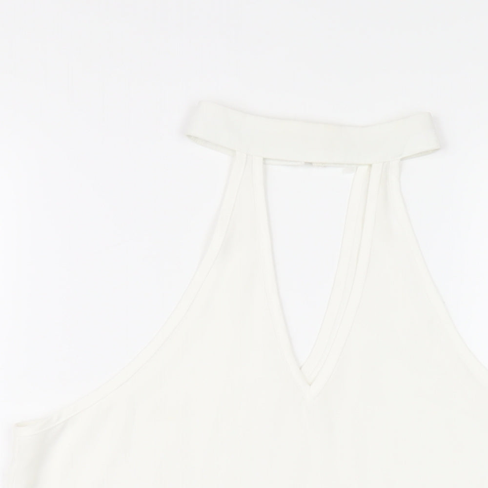 Love & Other Things Womens White Polyester Basic T-Shirt Size M Round Neck
