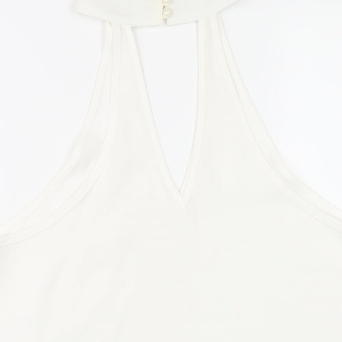 Love & Other Things Womens White Polyester Basic T-Shirt Size M Round Neck