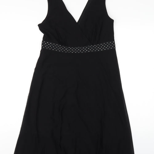 NEXT Womens Black Nylon Tank Dress Size 12 V-Neck Zip