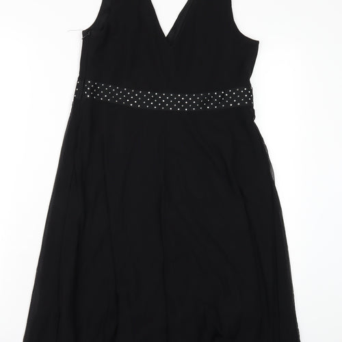 NEXT Womens Black Nylon Tank Dress Size 12 V-Neck Zip