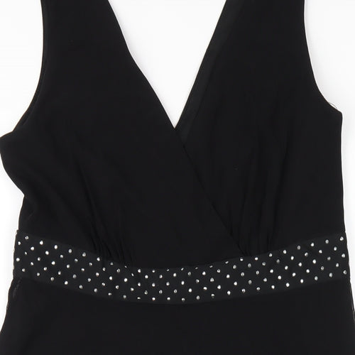 NEXT Womens Black Nylon Tank Dress Size 12 V-Neck Zip