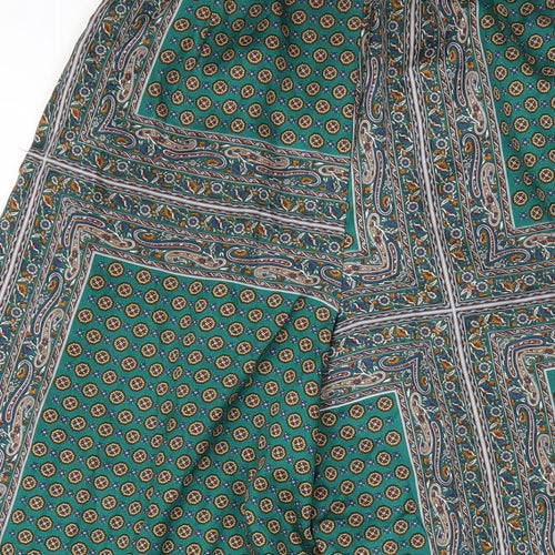 Mango Womens Green Geometric Polyester Trousers Size 8 L23 in Regular Zip