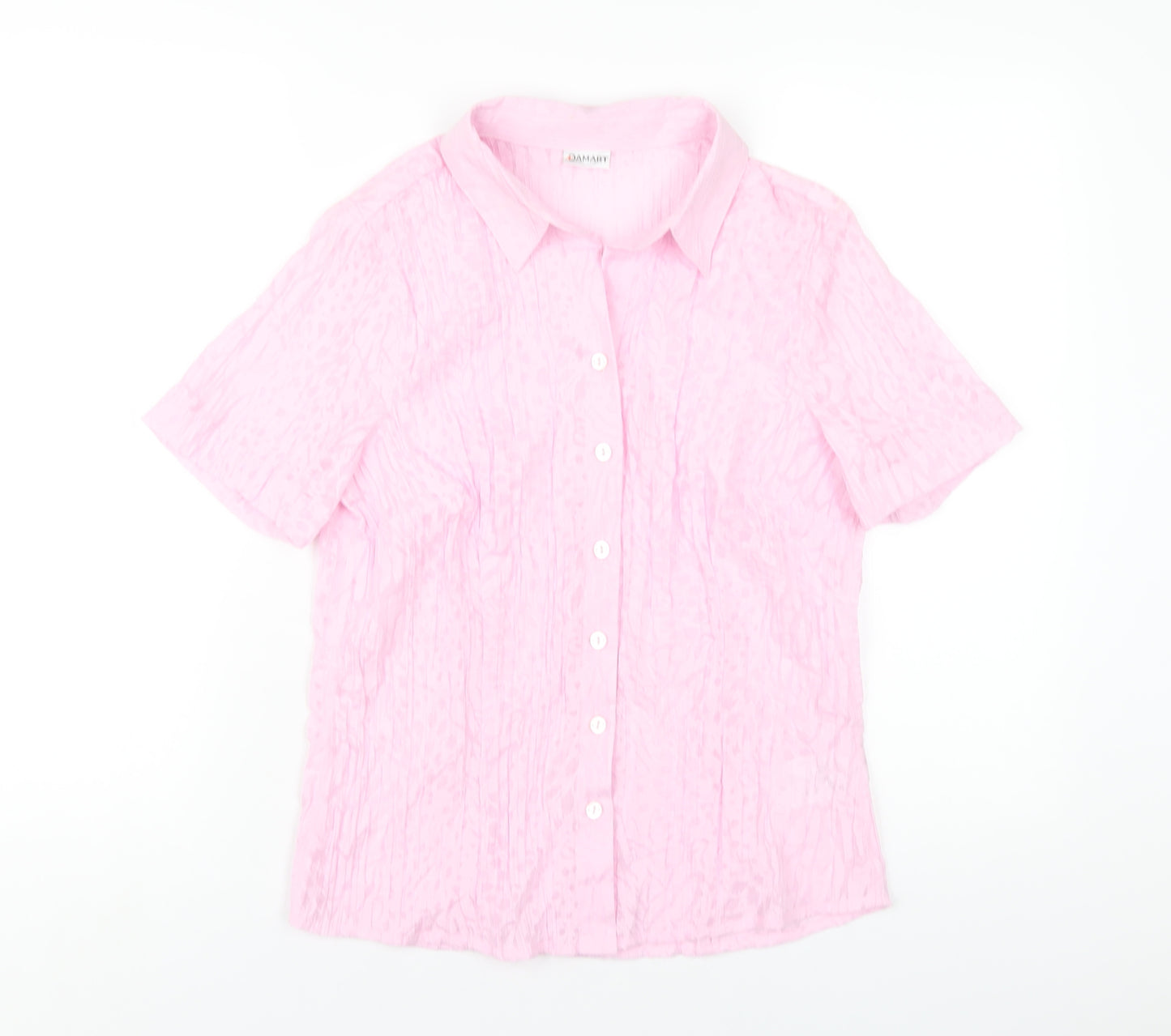 Damart Womens Pink Cotton Basic Button-Up Size 10 Collared