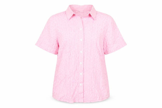 Front view of Damart women’s pink cotton basic button-up, size UK 10, collared