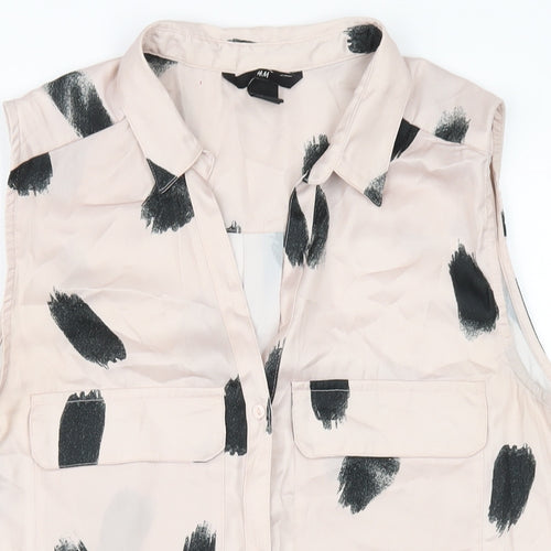 H&M Womens Pink Geometric Polyester Basic Button-Up Size 12 Collared