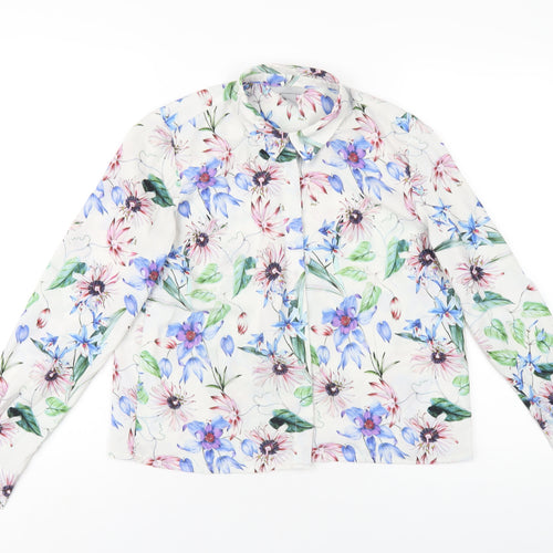 H&M Womens Multicoloured Floral Polyester Basic Button-Up Size 6 Collared