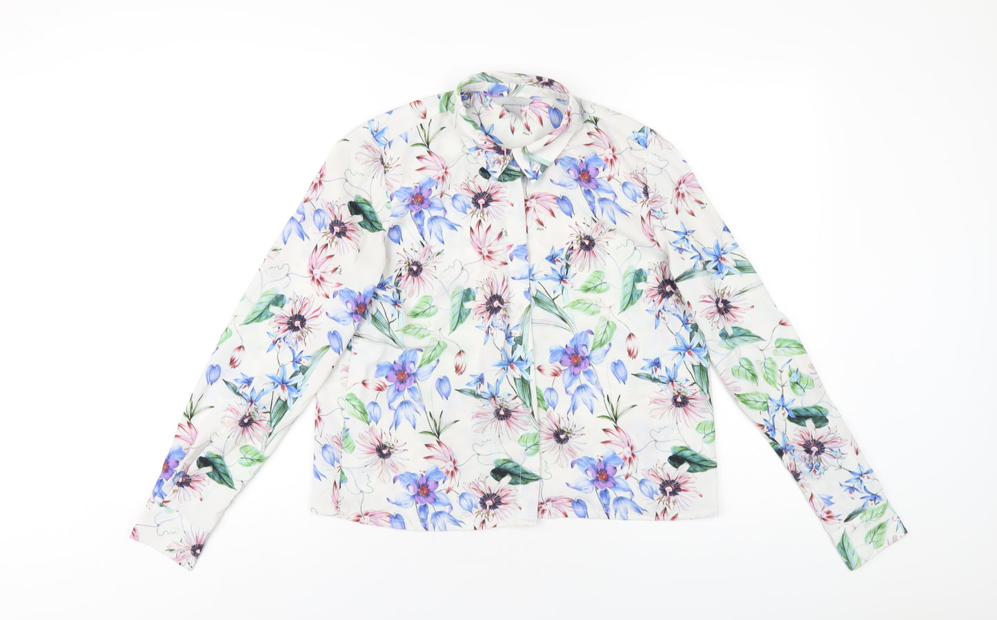 H&M Womens Multicoloured Floral Polyester Basic Button-Up Size 6 Collared