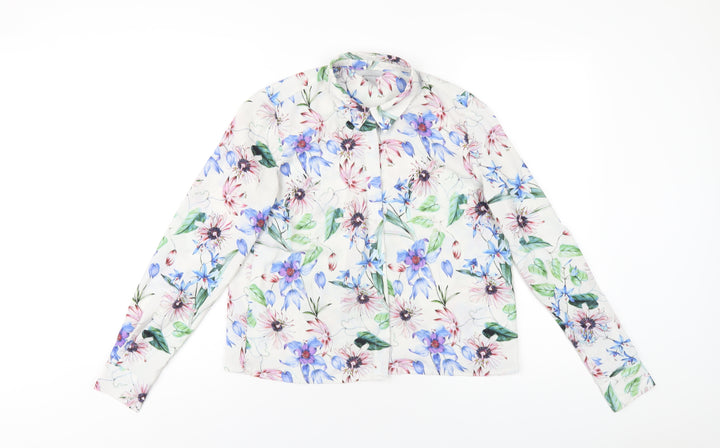 H&M Womens Multicoloured Floral Polyester Basic Button-Up Size 6 Collared