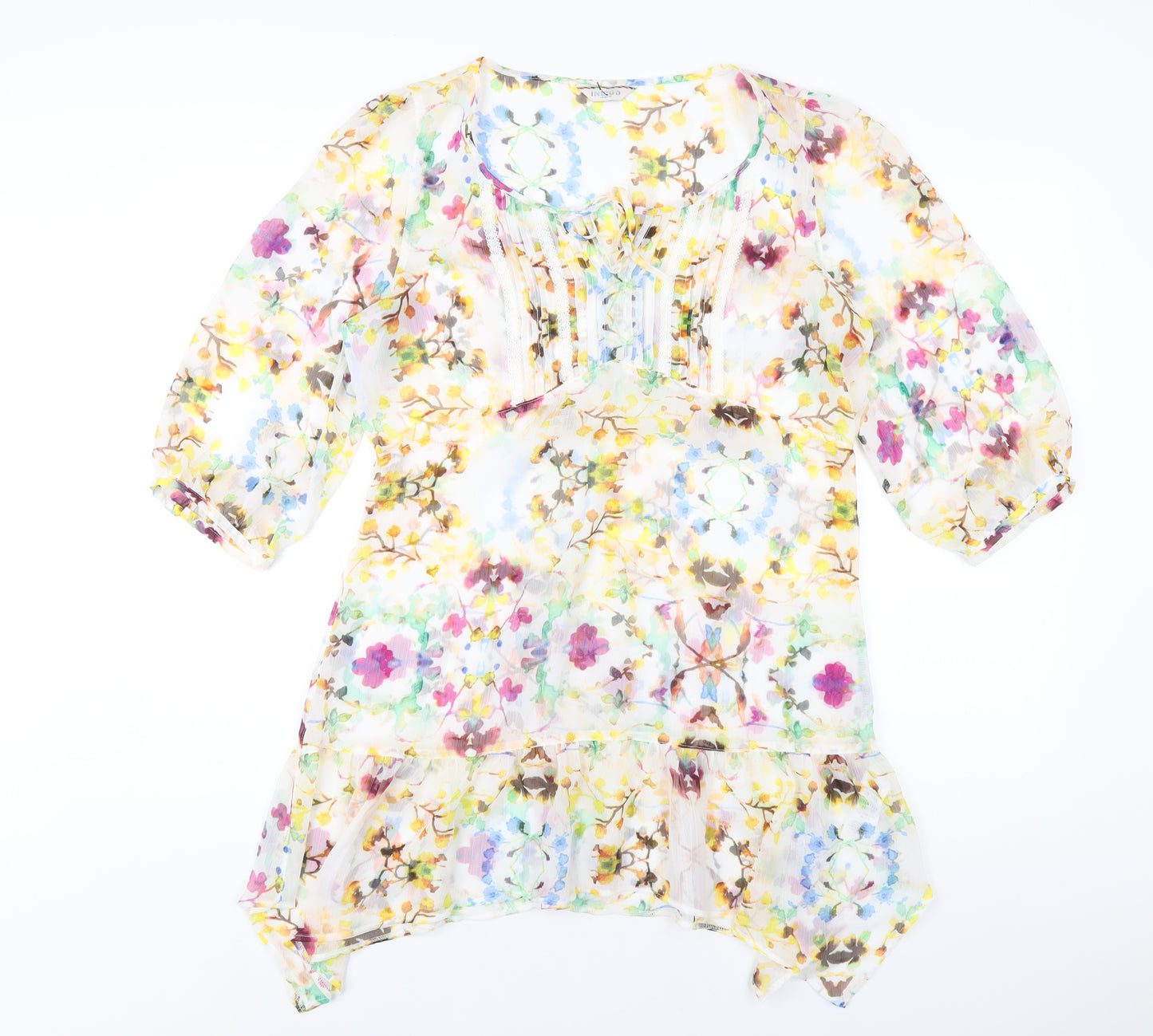 Indigo Womens Multicoloured Floral Polyester A-Line Size 12 Round Neck Pullover