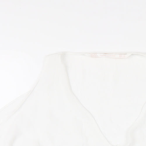 Zara Womens White Polyester Basic T-Shirt Size S V-Neck