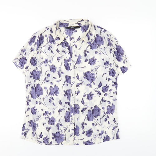 Bonmarché Womens White Floral Polyester Basic Button-Up Size 12 Collared