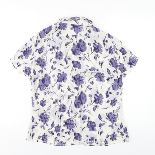 Bonmarché Womens White Floral Polyester Basic Button-Up Size 12 Collared