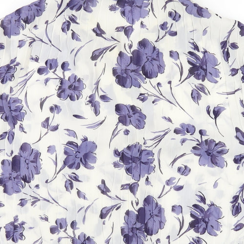 Bonmarché Womens White Floral Polyester Basic Button-Up Size 12 Collared