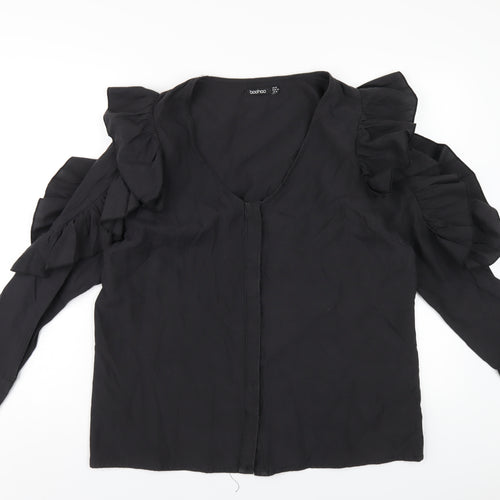 Boohoo Womens Black Polyester Basic T-Shirt Size 16 Round Neck