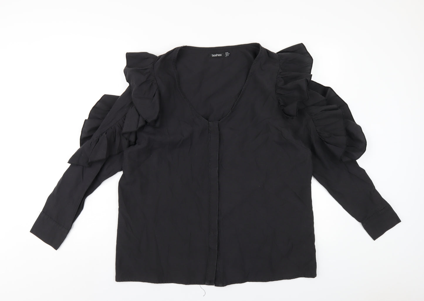 Boohoo Womens Black Polyester Basic T-Shirt Size 16 Round Neck