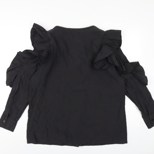 Boohoo Womens Black Polyester Basic T-Shirt Size 16 Round Neck