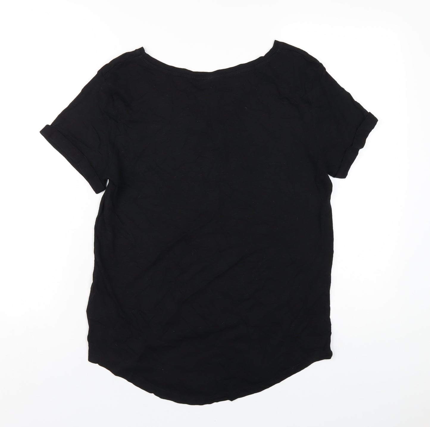 H&M Womens Black Cotton Basic T-Shirt Size S Round Neck