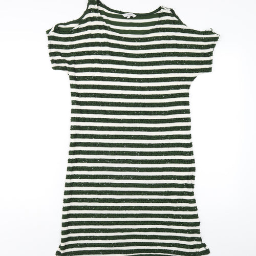 NEXT Womens Green Striped Polyester T-Shirt Dress Size 8 Round Neck Pullover
