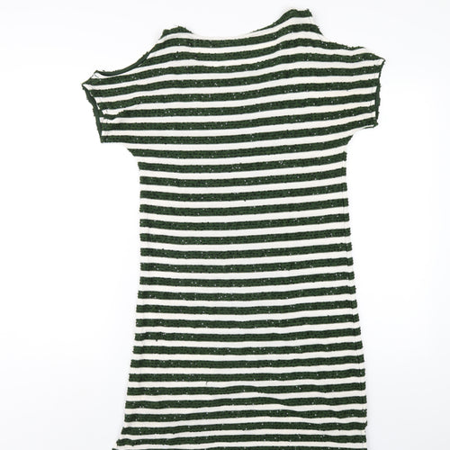 NEXT Womens Green Striped Polyester T-Shirt Dress Size 8 Round Neck Pullover