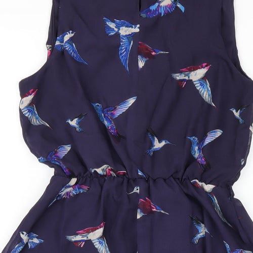 New Look Womens Blue Geometric Polyester A-Line Size 10 Round Neck Button