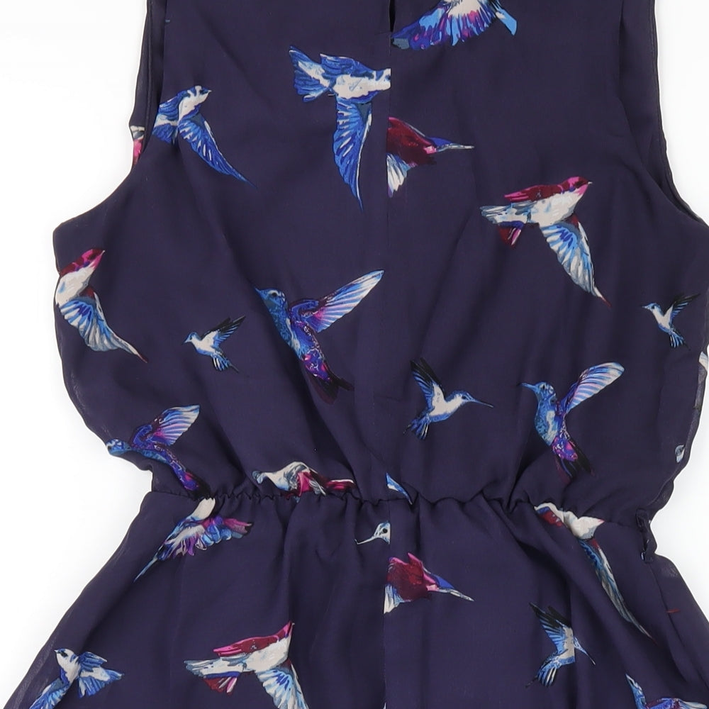 New Look Womens Blue Geometric Polyester A-Line Size 10 Round Neck Button