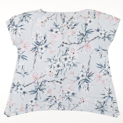 Yours Womens Blue Floral Polyester Basic T-Shirt Size 22 Round Neck