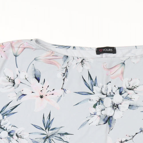 Yours Womens Blue Floral Polyester Basic T-Shirt Size 22 Round Neck