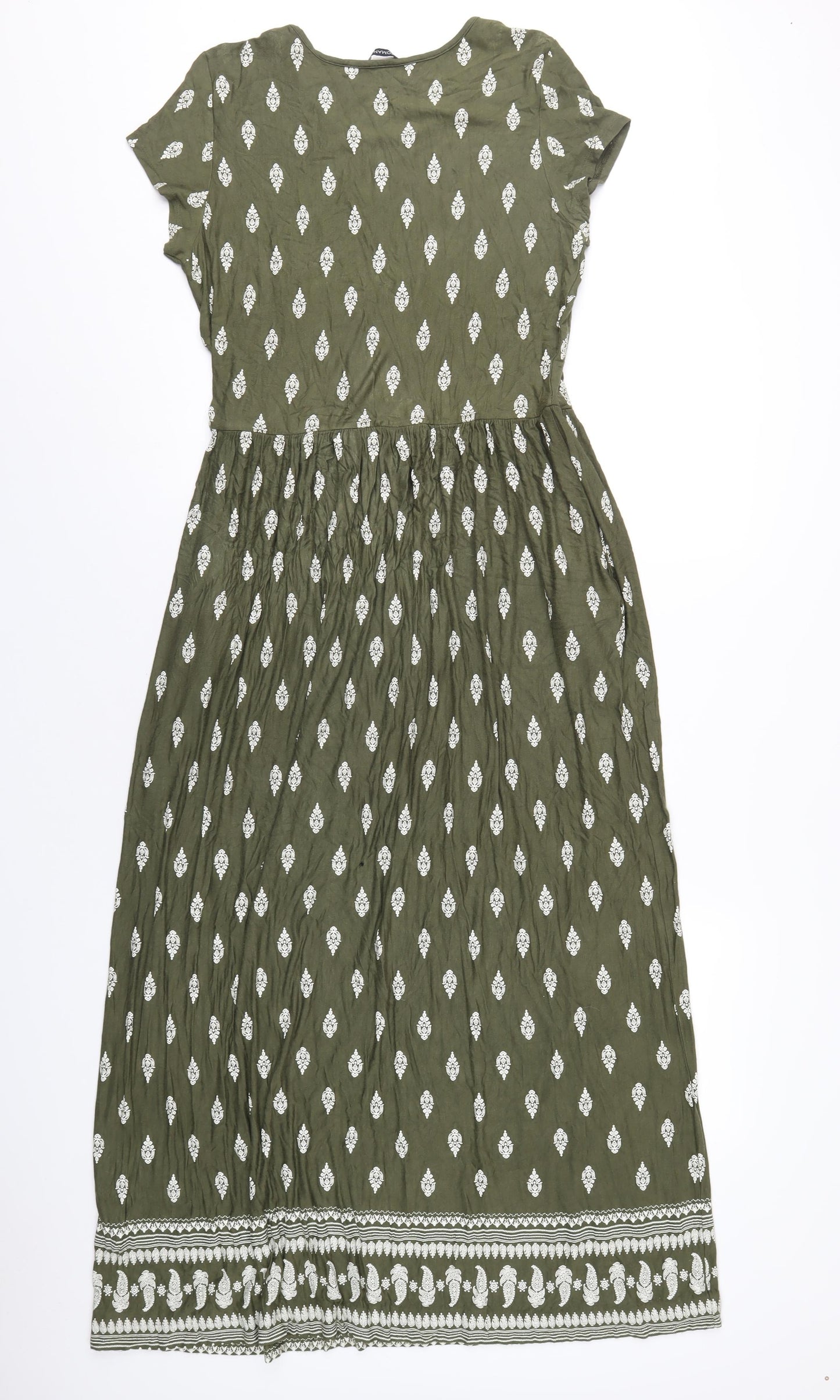 Roman Womens Green Geometric Viscose Maxi Size 16 Scoop Neck Pullover