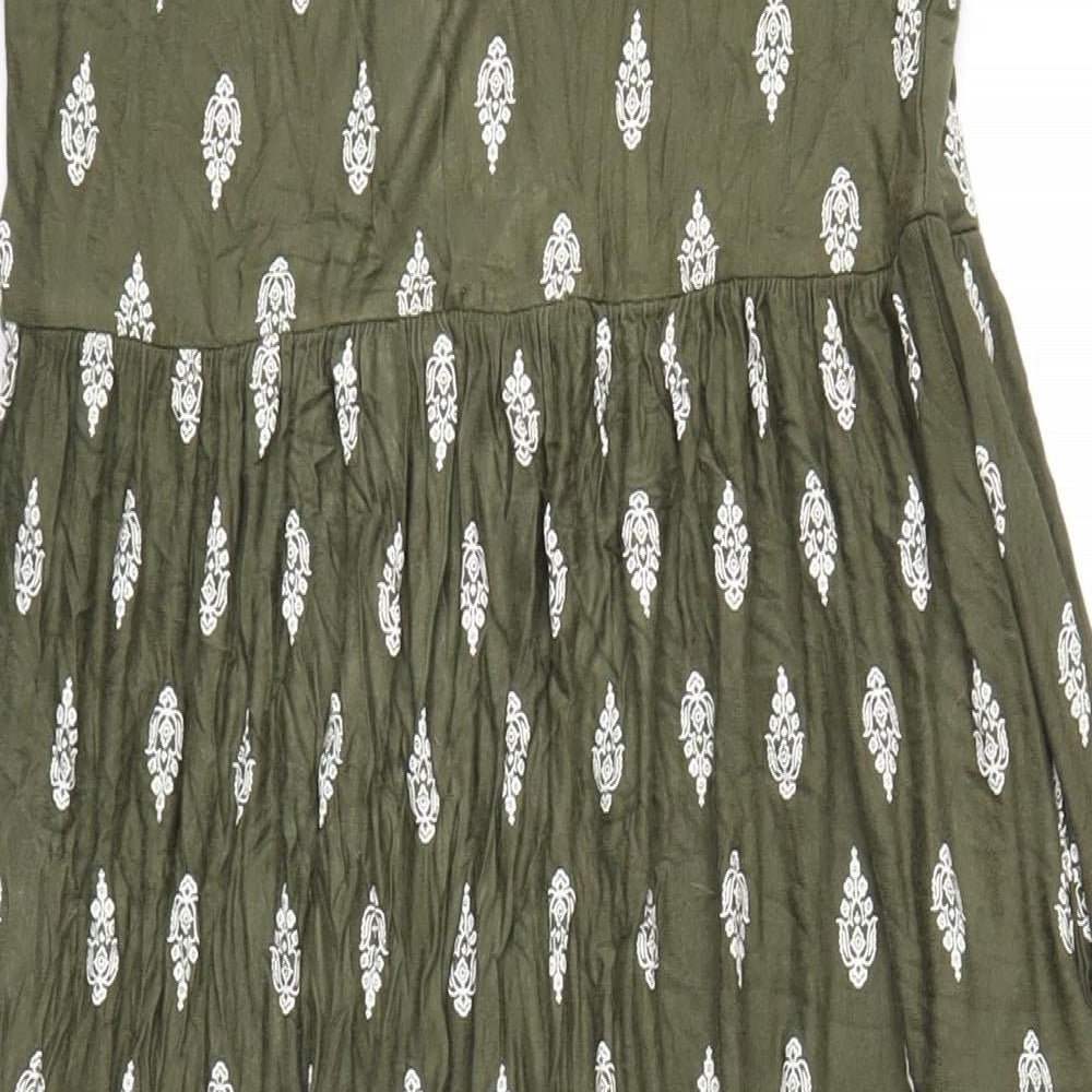 Roman Womens Green Geometric Viscose Maxi Size 16 Scoop Neck Pullover