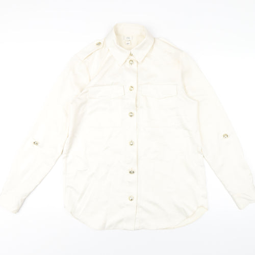 River Island Womens Ivory Polyester Basic Button-Up Size 6 Collared