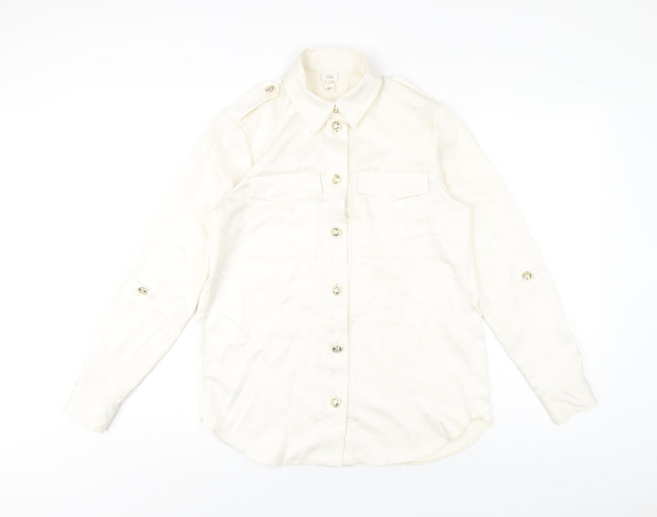 River Island Womens Ivory Polyester Basic Button-Up Size 6 Collared