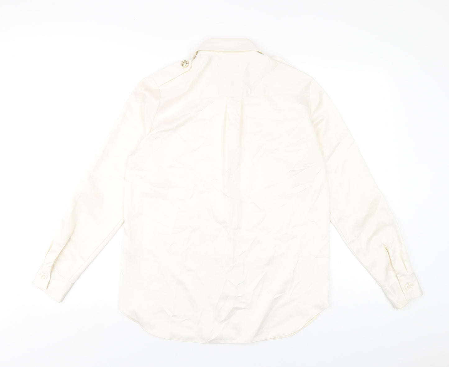 River Island Womens Ivory Polyester Basic Button-Up Size 6 Collared